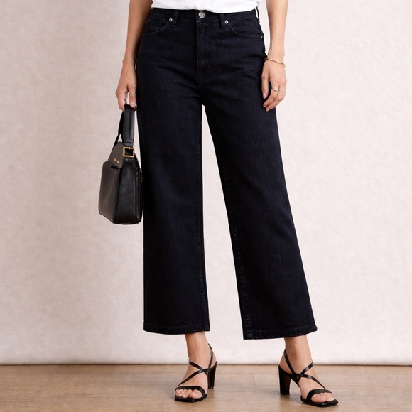 Hudson Jeans Denim - Hudson Wide Leg Cropped Dark Denim Trousers